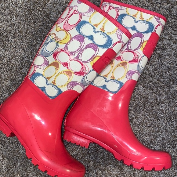 Coach Shoes Coach Sz 7b Pearl Pink Cc Rain Boot Poshmark